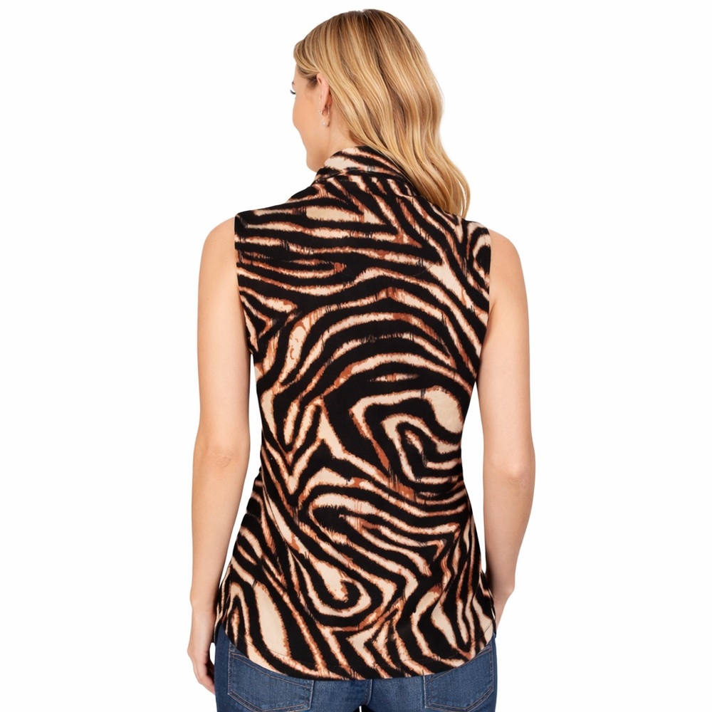 Mirror Image Zebra Print Sleeveless Zip Vest Beige Black Small Velour - Picture 2 of 11